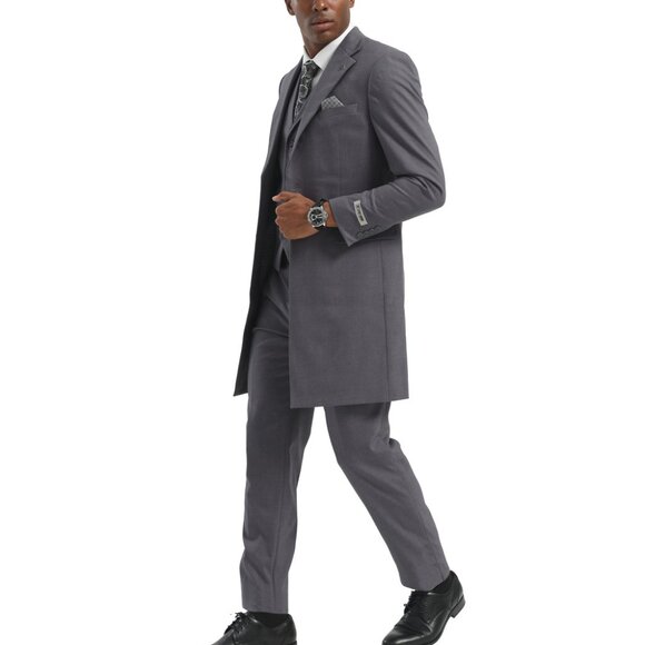 Grey Overcoat Notch Lapel 3 Piece Stacy Adams Men's Suit - Picture 3 of 3